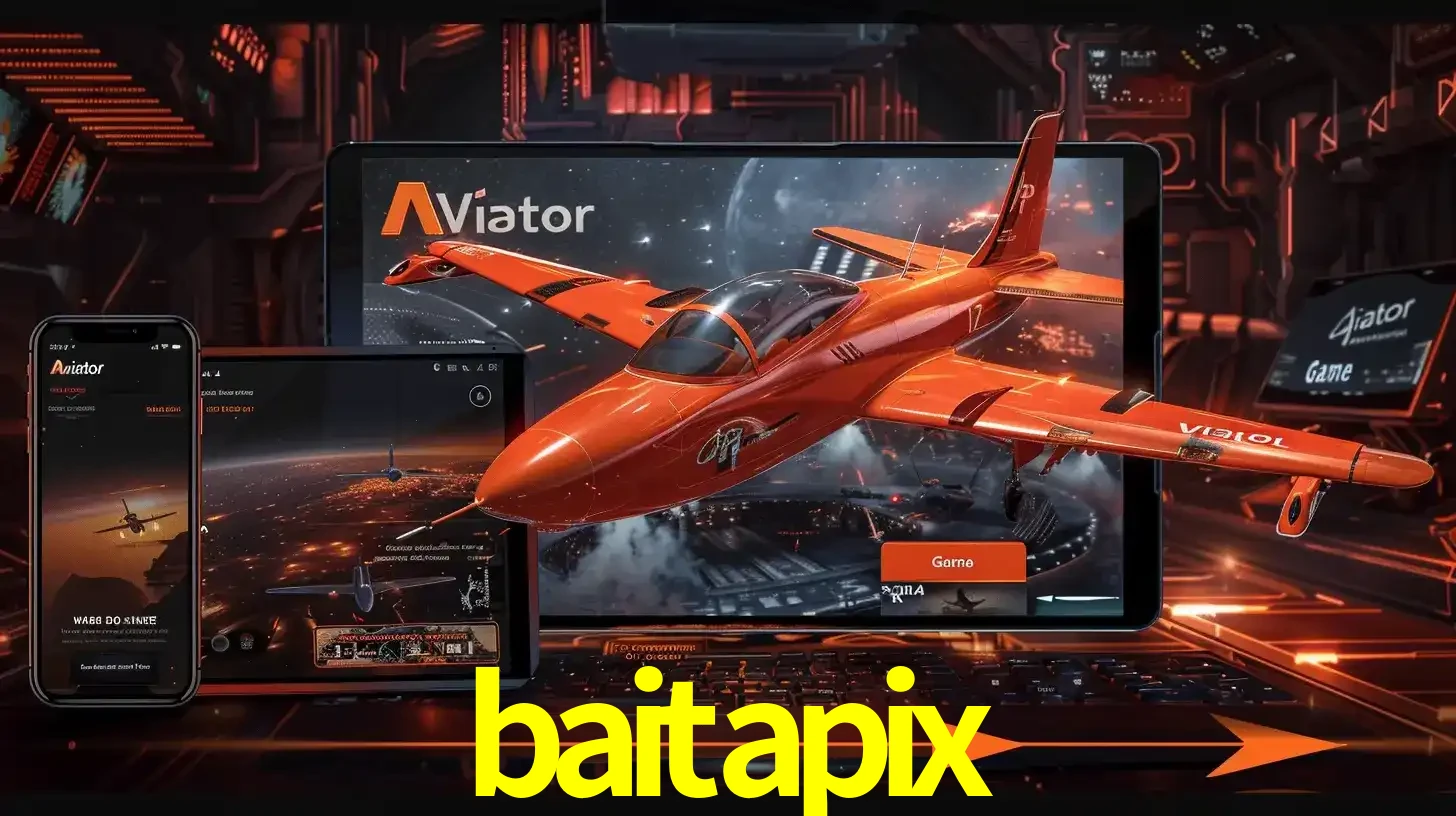 Apresentação tecnológica do jogo Aviator com um avião saindo da tela de um tablet, demonstrando a experiência imersiva em múltiplos dispositivos no baitapix.