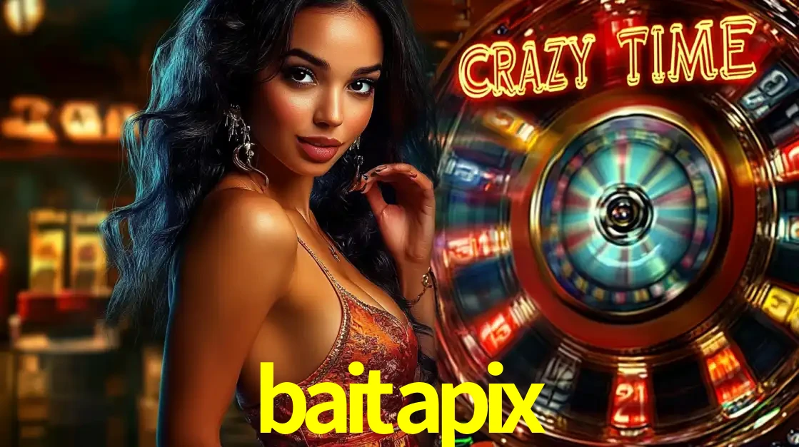 Mulher elegante ao lado da vibrante roda da fortuna do jogo de cassino ao vivo Crazy Time, um dos game shows mais populares e cheios de prêmios do baitapix.
